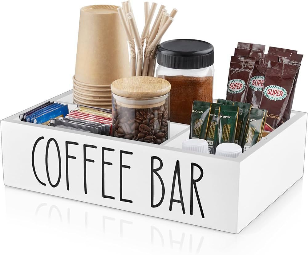 ALELION White Coffee Station Organizer with Removable Dividers - Wood Coffee Bar Accessories Orga... | Amazon (US)