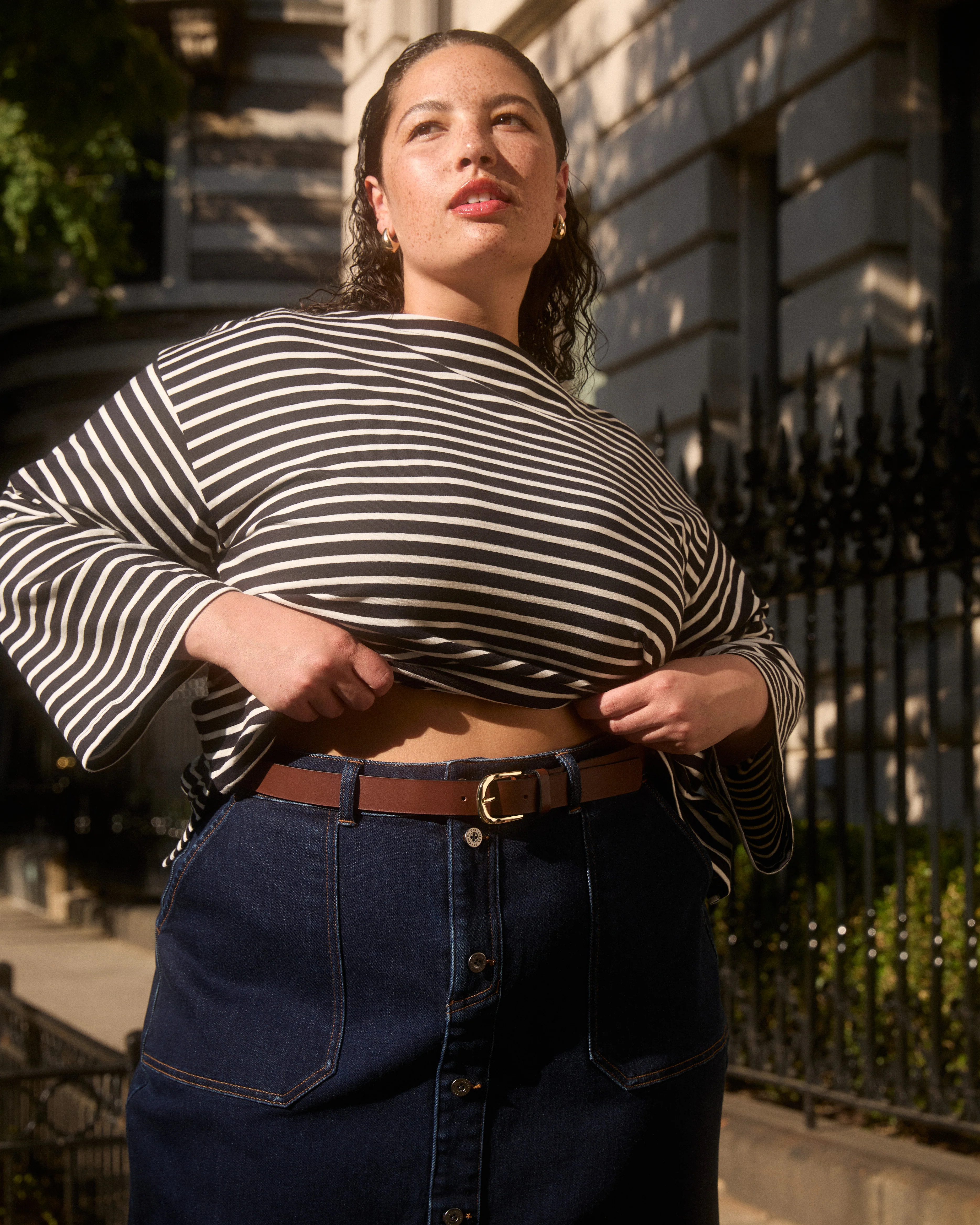 Montauk Breton Stripe Bell Sleeve Top - Black/White Stripe | Universal Standard