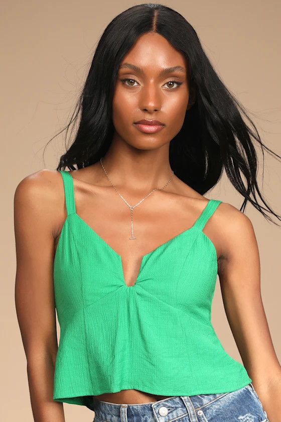 First Favorite Green V-Neck Cropped Tank Top | Lulus (US)