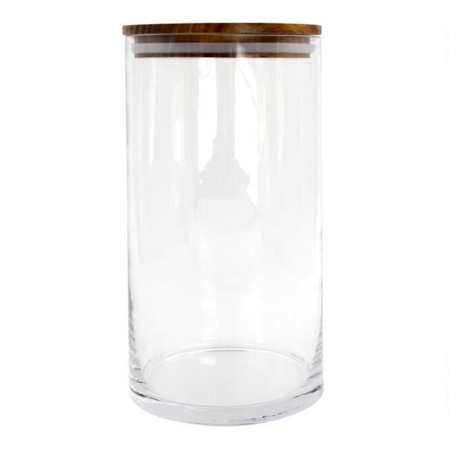 Large Glass Storage Canister with Acacia Wood Lid | World Market