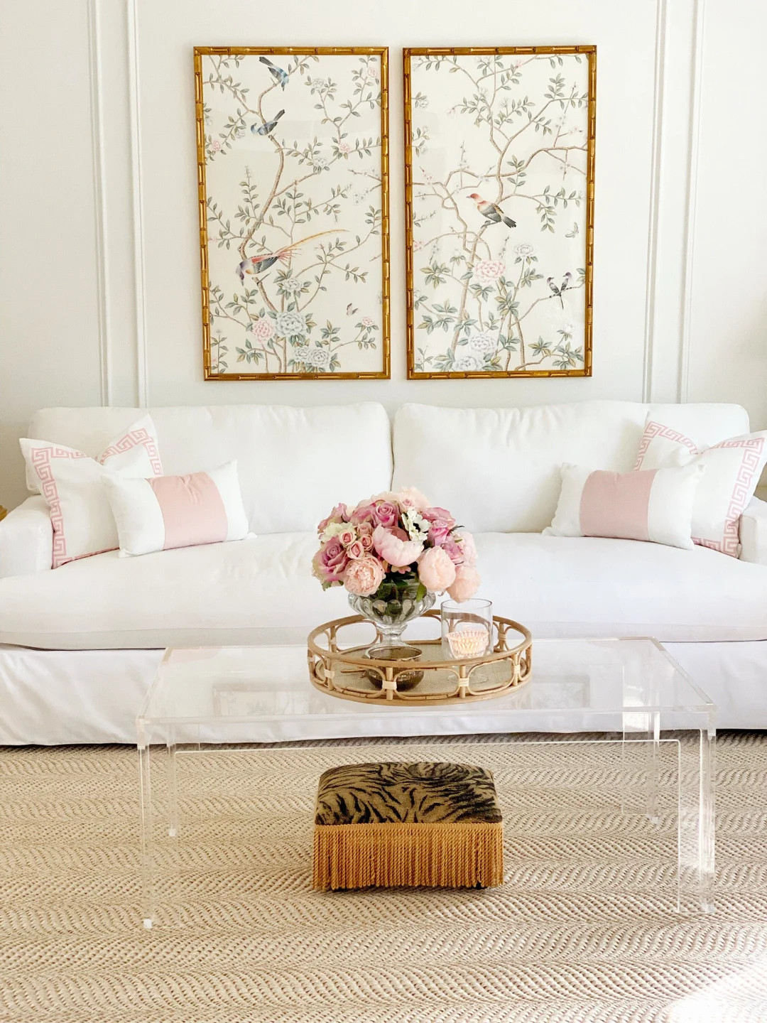 Chinoiserie Wall Art – Hand-painted Birds on White Silk | 24"x42" Living Room Panel SP-3 - Etsy | Etsy (US)