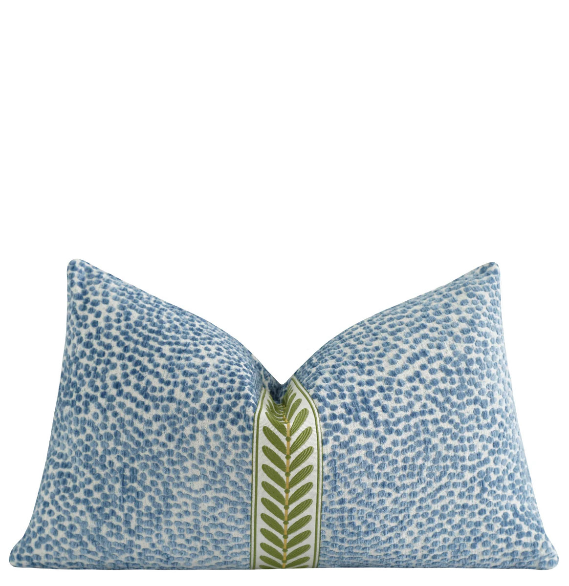 Lake Dotted Chenille Green Leaf Trim Pillow | Land of Pillows
