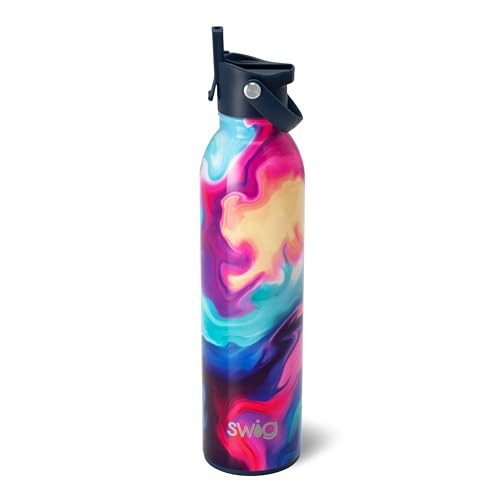 Swig Life 26oz Insulated Water Bottle, Travel Water Bottle with Straw and Lid, Cup Holder Friendly, Stainless Steel with Lid (Aura) | Amazon (US)