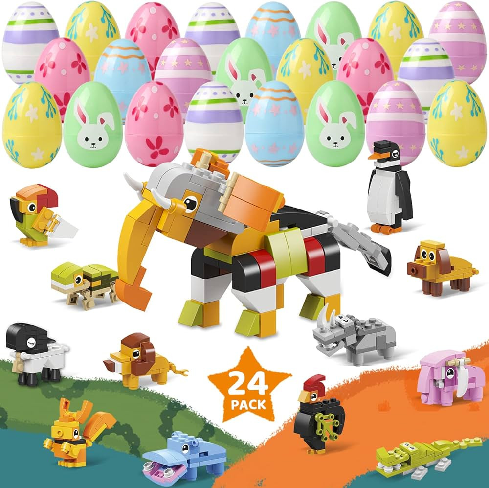Cheilly 24 Pack Easter Eggs Filled with Cute Animals Building Blocks, Easter Basket Stuffers Fill... | Amazon (US)
