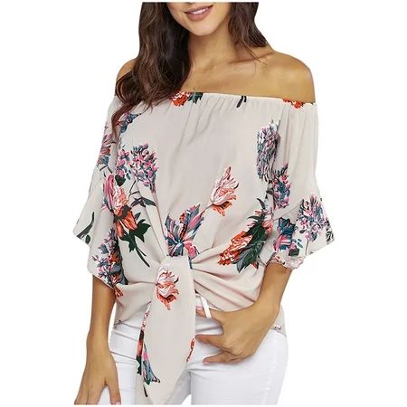 EINCcm Blouses for Women Off the Shoulder Tops for Women Women Printed Sexy Chiffon Floral Print Cas | Walmart (US)