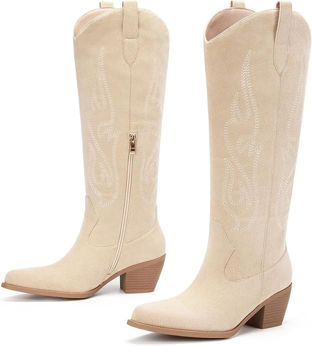 Pasuot Western Cowboy Boots for Women - Knee High Wide Calf Cowgirl Boots with Classic Embroidere... | Amazon (US)