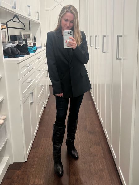 Amazon blazer outfit with skinny jeans and boots.

#LTKstyletip #LTKunder100 #LTKfit