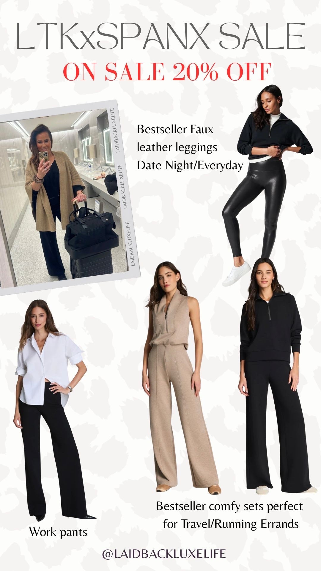 Spanx LTK Sale! Use code LTK20 at checkout for 20% off your purchase! Sale ends 9/26. These are my top faves from the sale. The bestseller faux leather leggings are so versatile and the jumpsuit and set are bestsellers, especially for travel that is both comfortable and polished. @Spanx #LaidbackLuxeLife

I wear Medium in both the leggings and pants for reference.

Hey Beautiful! Feel free to comment on this post if you have any questions! 🫶🏽

Follow me for more fashion finds, beauty faves, lifestyle, home decor, sales and more! So glad you’re here!! XO, Karma

#LTKootd #LTKOver40 #LTKSaleAlert
