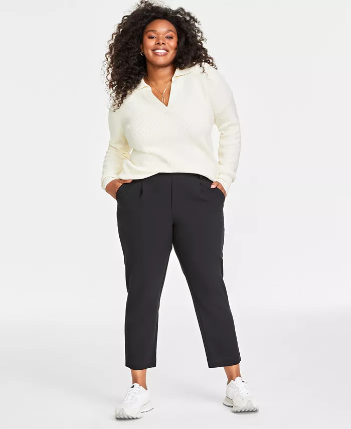 Plus Size Solid Double-Weave Ankle Pants, Created for Macy's | Macys (US)