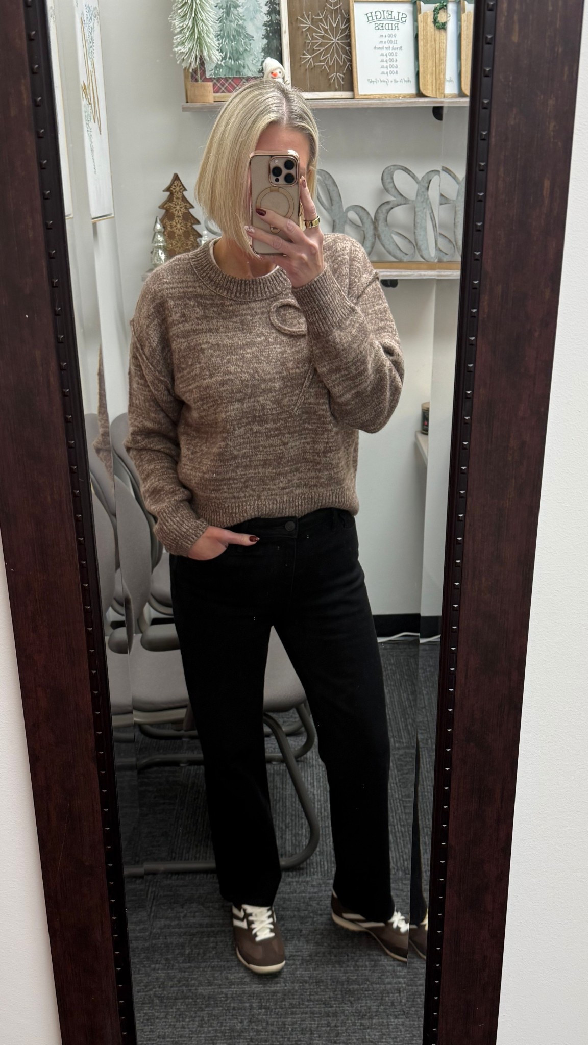 This sweater from Target is so cute! I love the understated bow detail. Great for the holidays but neutral enough for any time! I’m wearing a medium. 

My jeans are from Quince. They’re nice and stretchy. I recommend sizing down one. 

Sneakers are from Walmart 

Casual outfit, elevated casual, elevated basics, 

#LTKootd #LTKSeasonal #LTKOver40