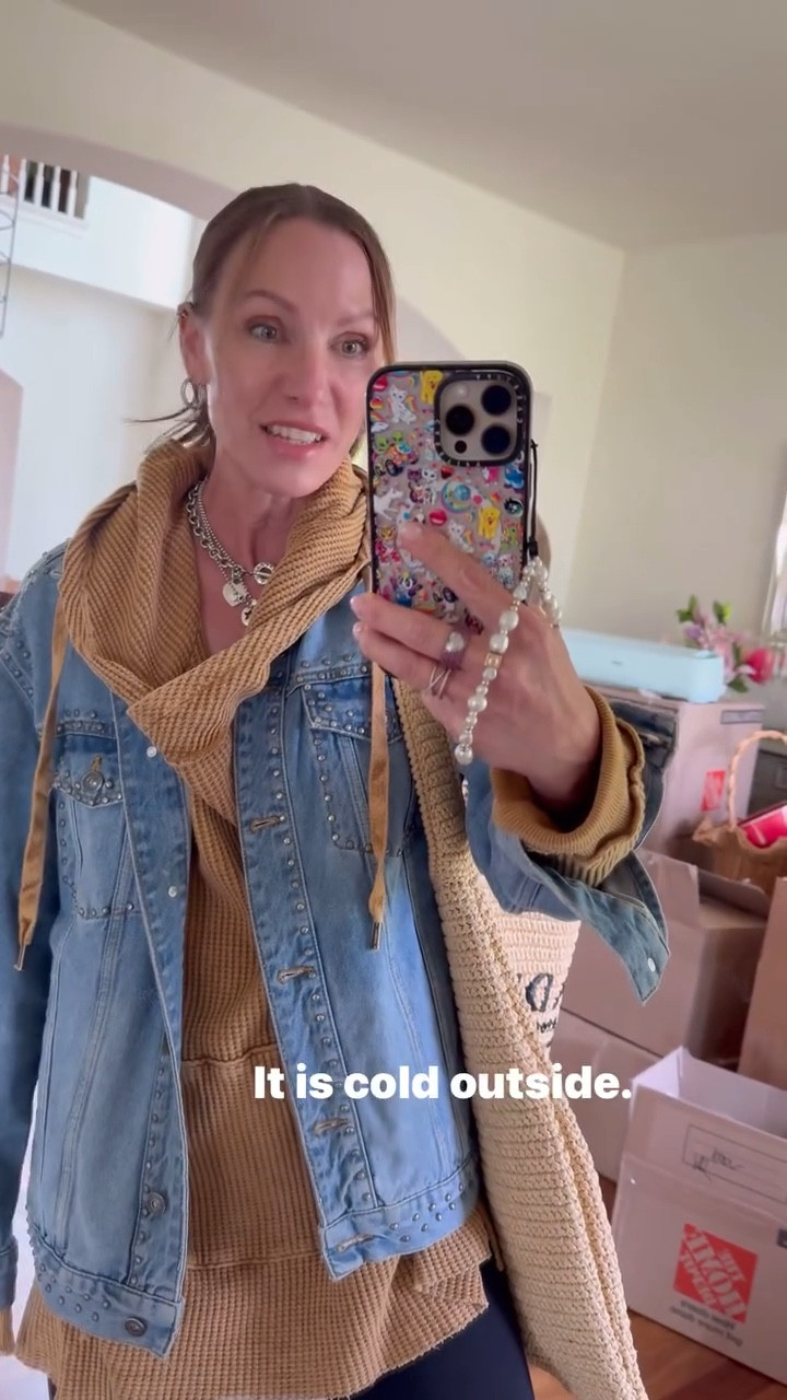 Cold spring day outfit! Oversized hoodie, paired with denim jacket and leggings. Bag is Prada 

#LTKOver40 #LTKSeasonal #LTKActive