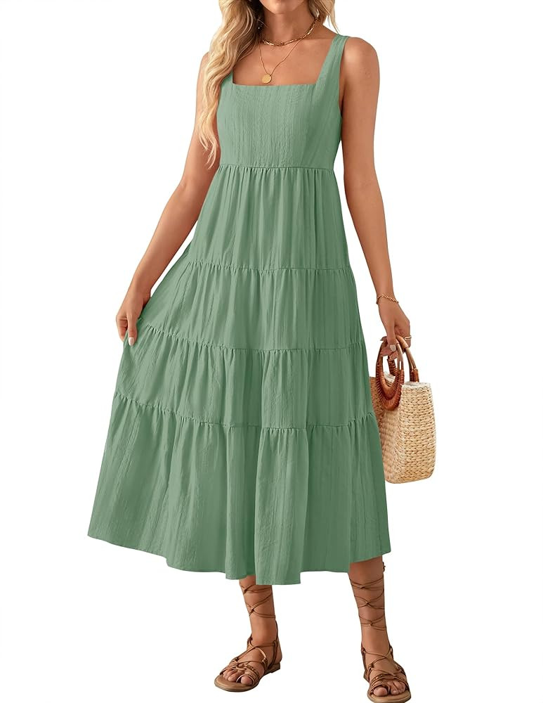 ZESICA Women's Summer Sleeveless Dress Casual Backless Loose Flowy Tiered Sundress Beach Cover up... | Amazon (US)