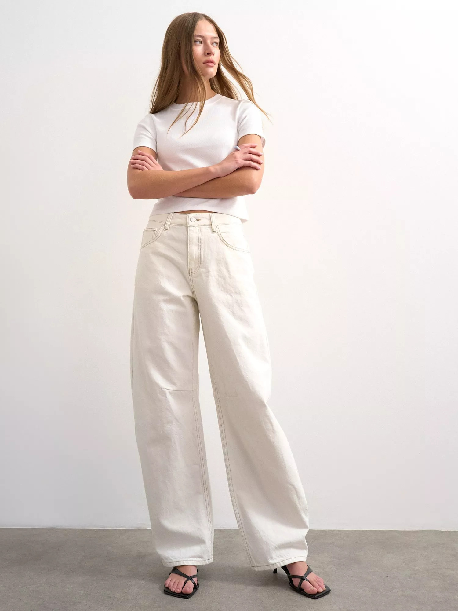 Topshop High Rise Barrel Leg Jeans, White | John Lewis (UK)