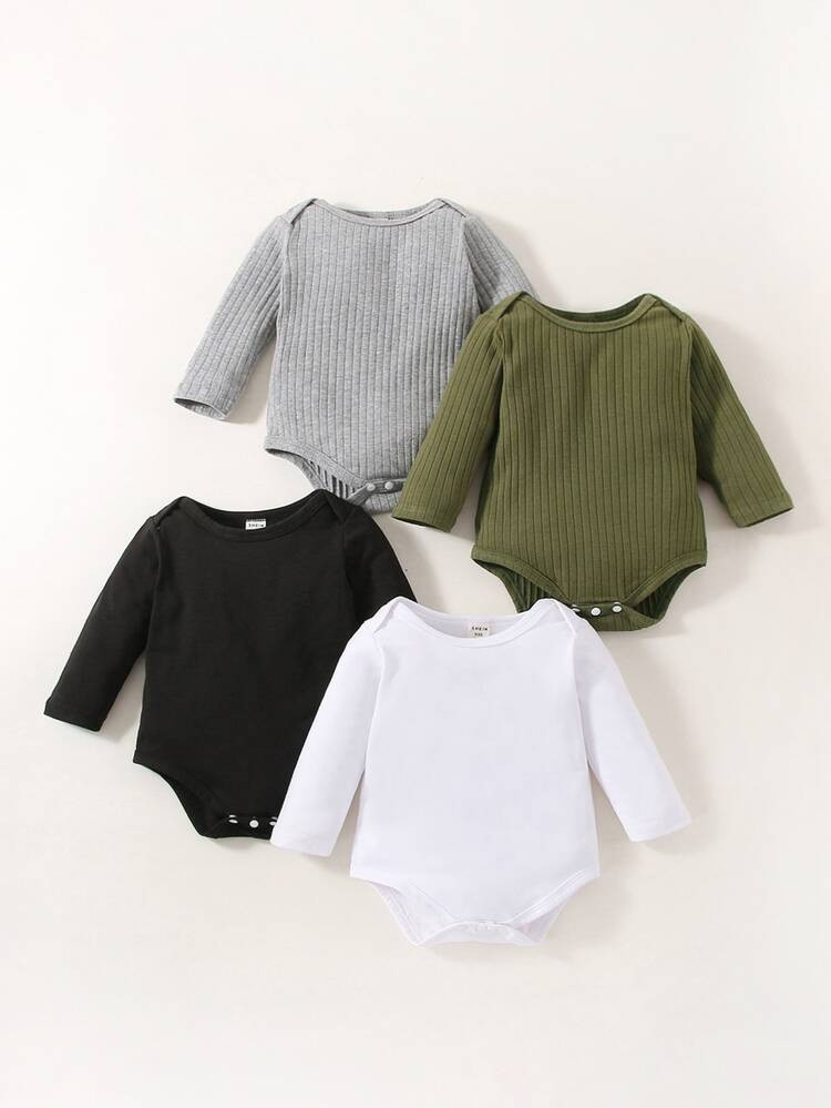 Baby 4pcs Solid Ribbed Knit Bodysuit | SHEIN