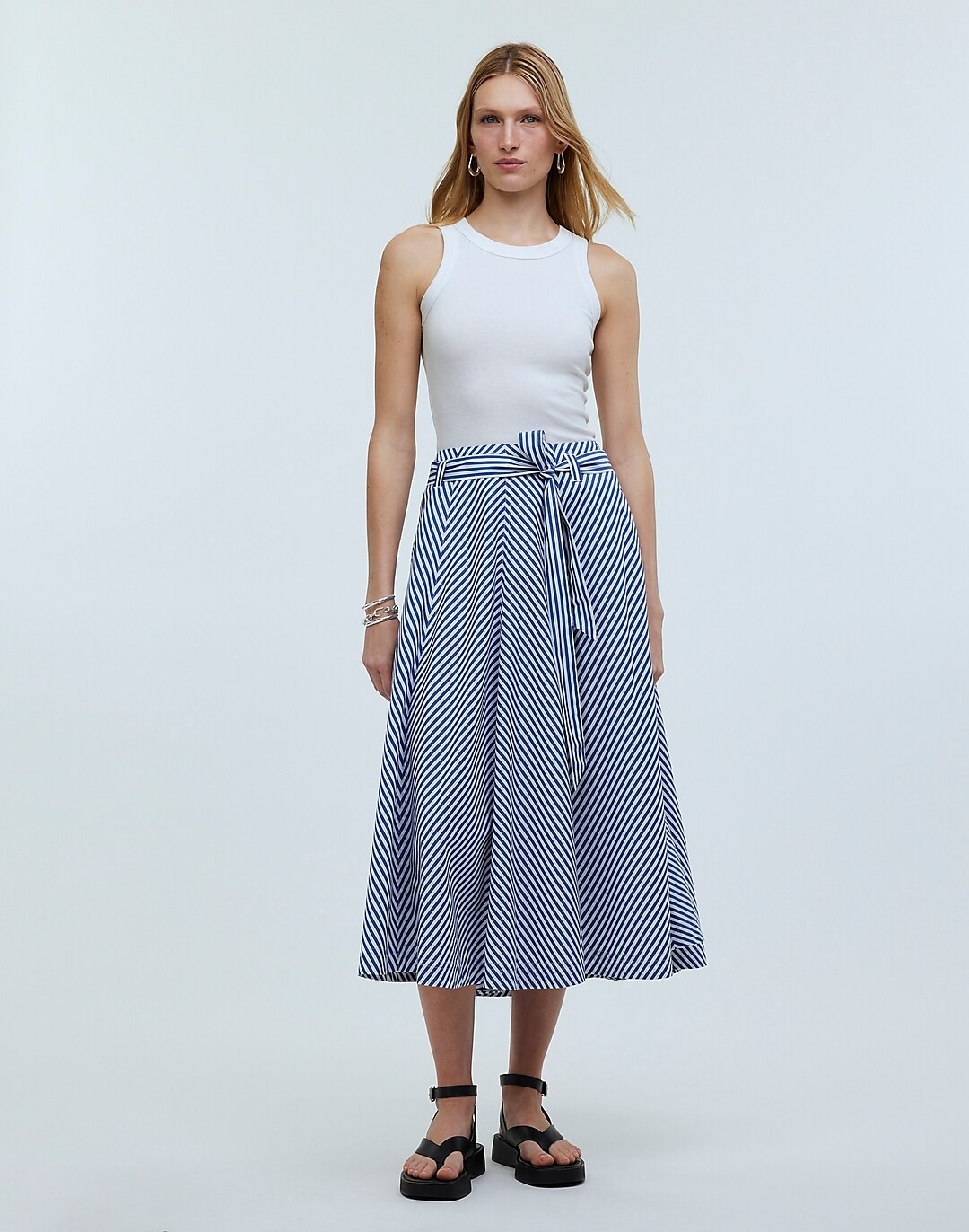 Poplin Flared Midi Skirt in Stripe | Madewell