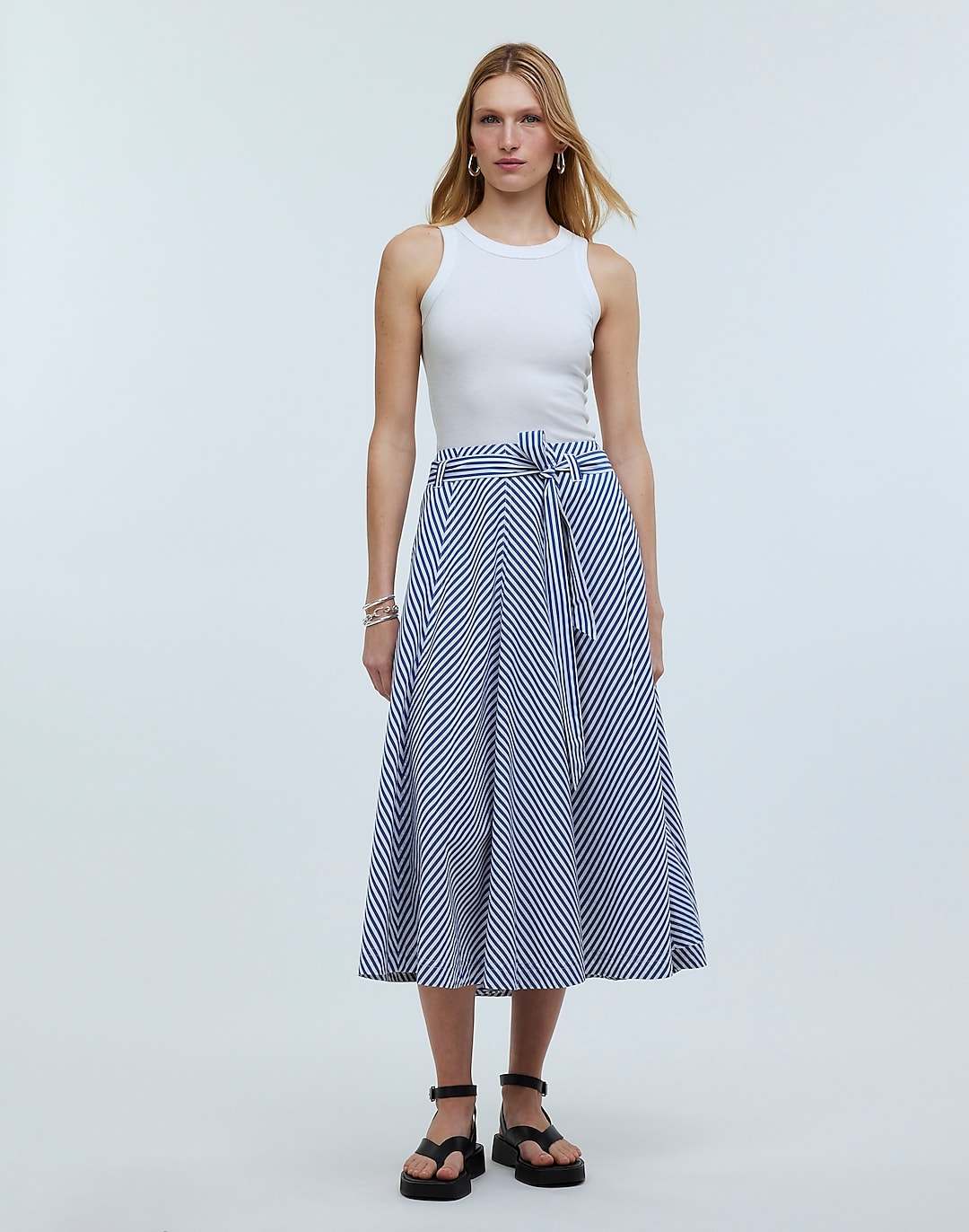 Poplin Flared Midi Skirt in Stripe | Madewell
