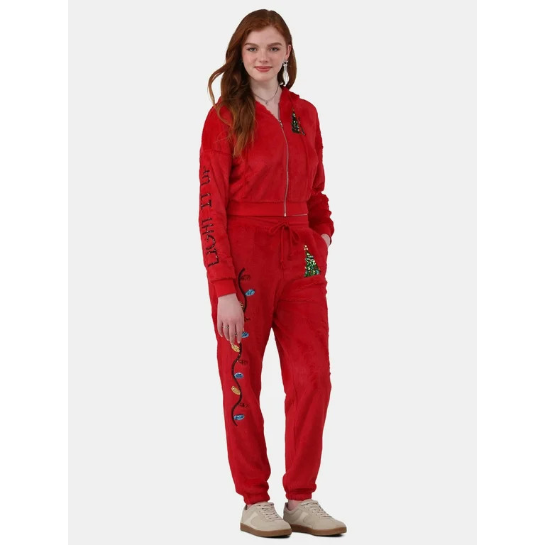 No Boundaries Faux-Fur Christmas Track Suit, 2-Piece, Women's and Women's Plus | Walmart (US)