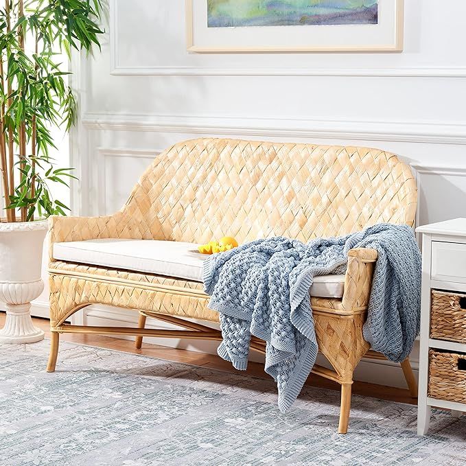 SAFAVIEH Home Collection Chorus Coastal Natural/White Cushion Woven Sofa (Fully Assembled) Bench | Amazon (US)
