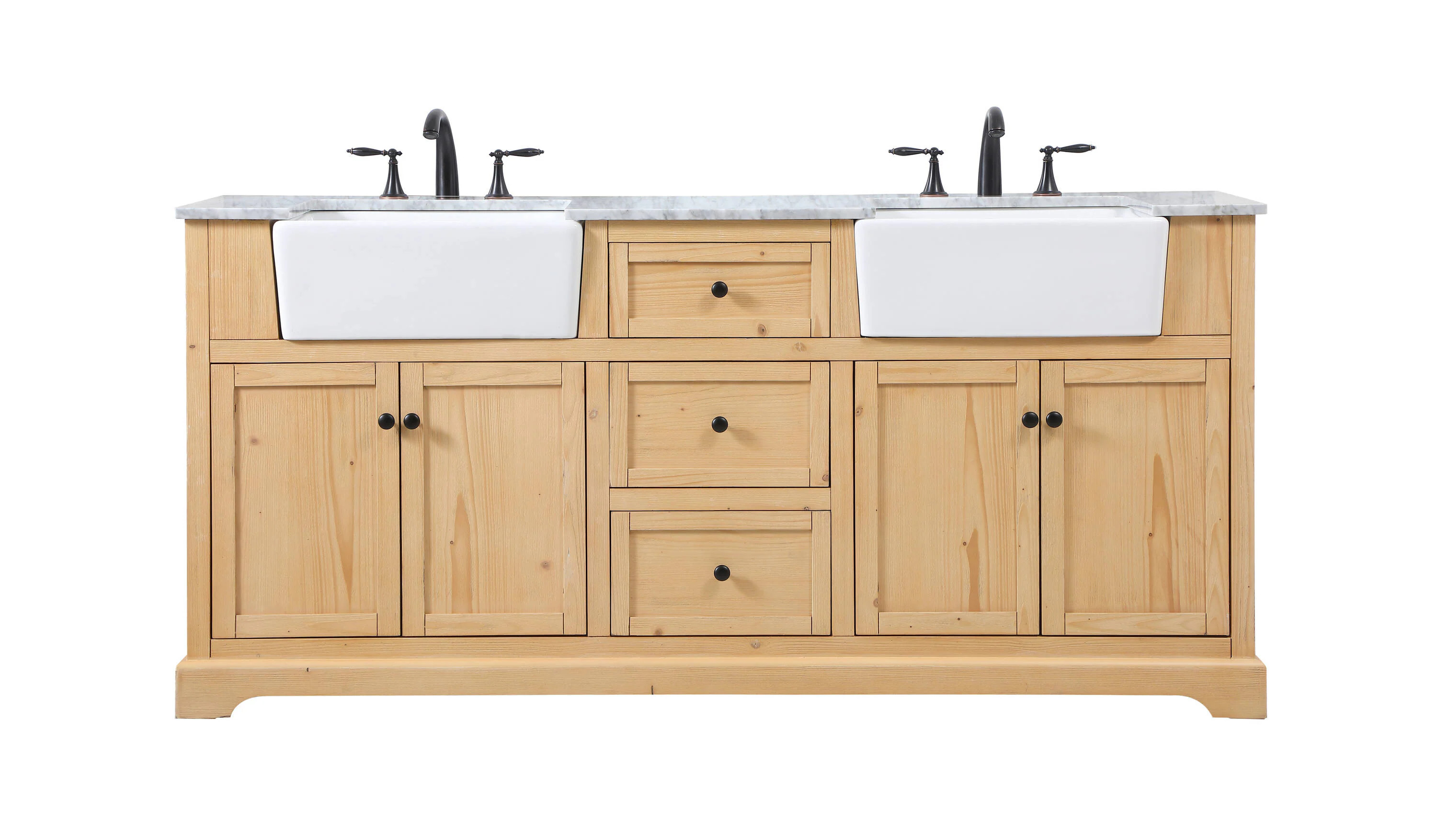 Elegant Decor Home Furnishing 72-in Natural Wood Farmhouse Double Sink Bathroom Vanity with Carrara White Marble Top in Brown | HF180816DNW | Lowe's