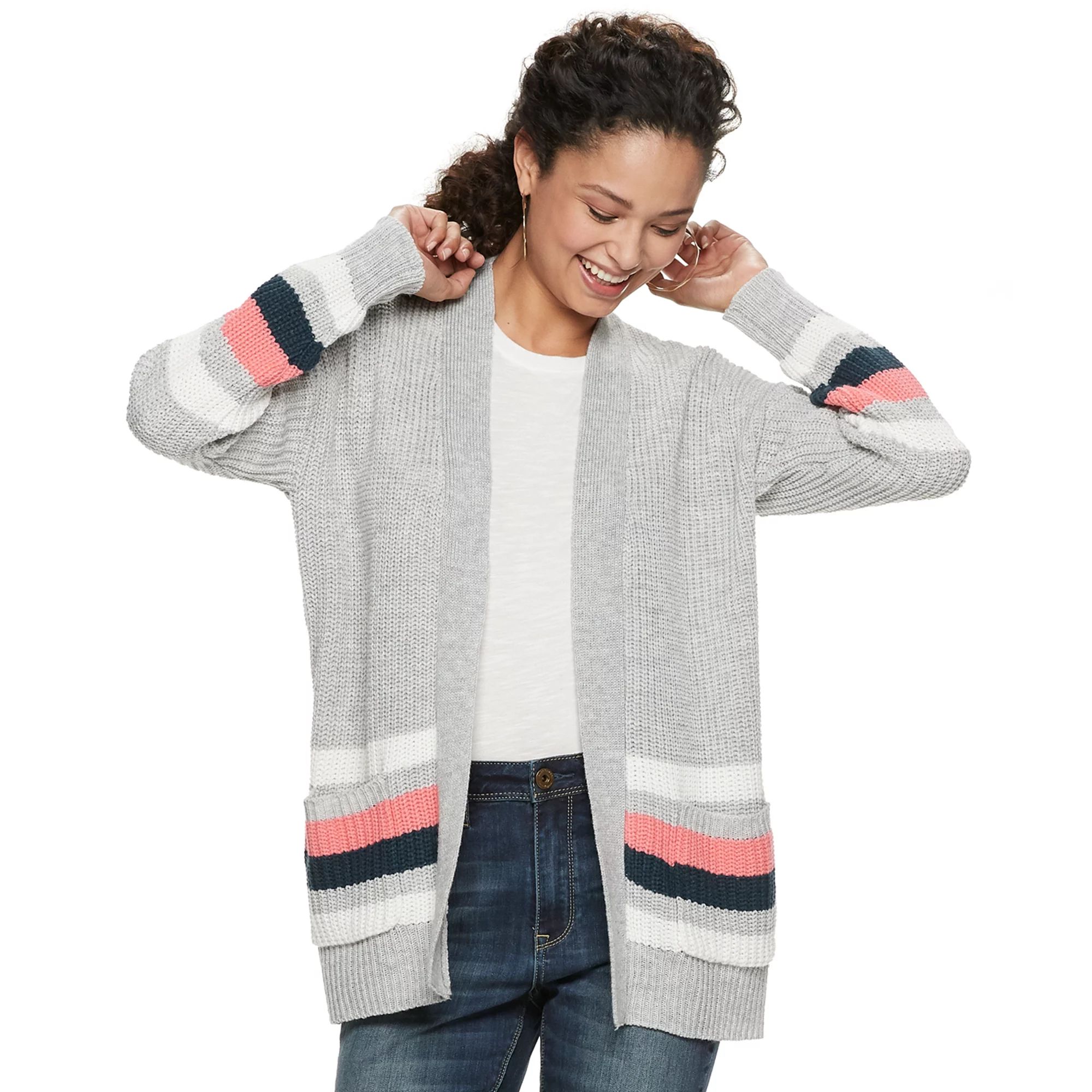 Juniors' It's Our Time Long Sleeve Striped Open Front Cardigan | Kohl's