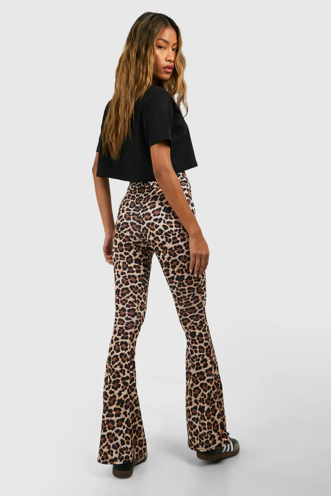Leopard High Waist Basic Fit & Flare Trouser | Boohoo.com (UK & IE)