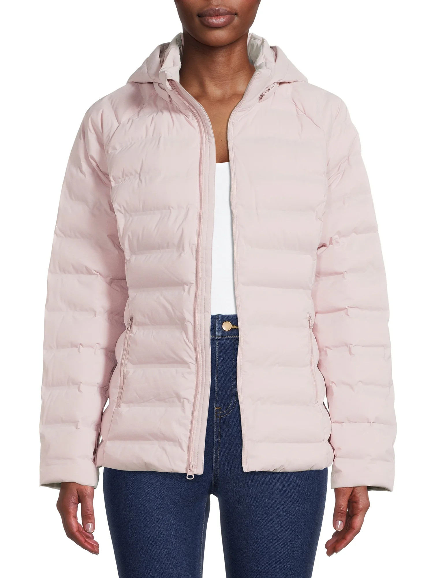 Time and Tru Women's Packable Stretch Zip Up Puffer Jacket | Walmart (US)