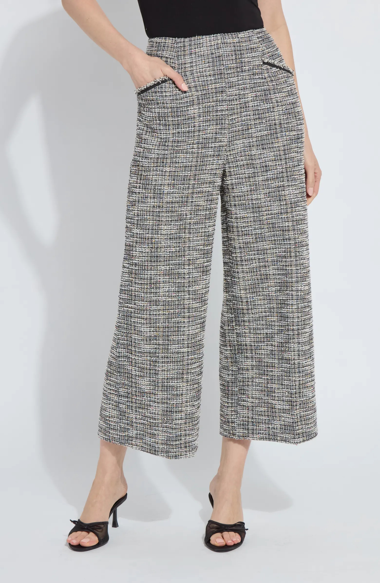 High Waist Ankle Palazzo Stretch Tweed Pants | Nordstrom