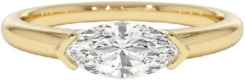 1 Ct Marquise Cut Diamond Delicate Half Bezel Set East-West Solitaire Engagement Ring For Women 1... | Amazon (US)