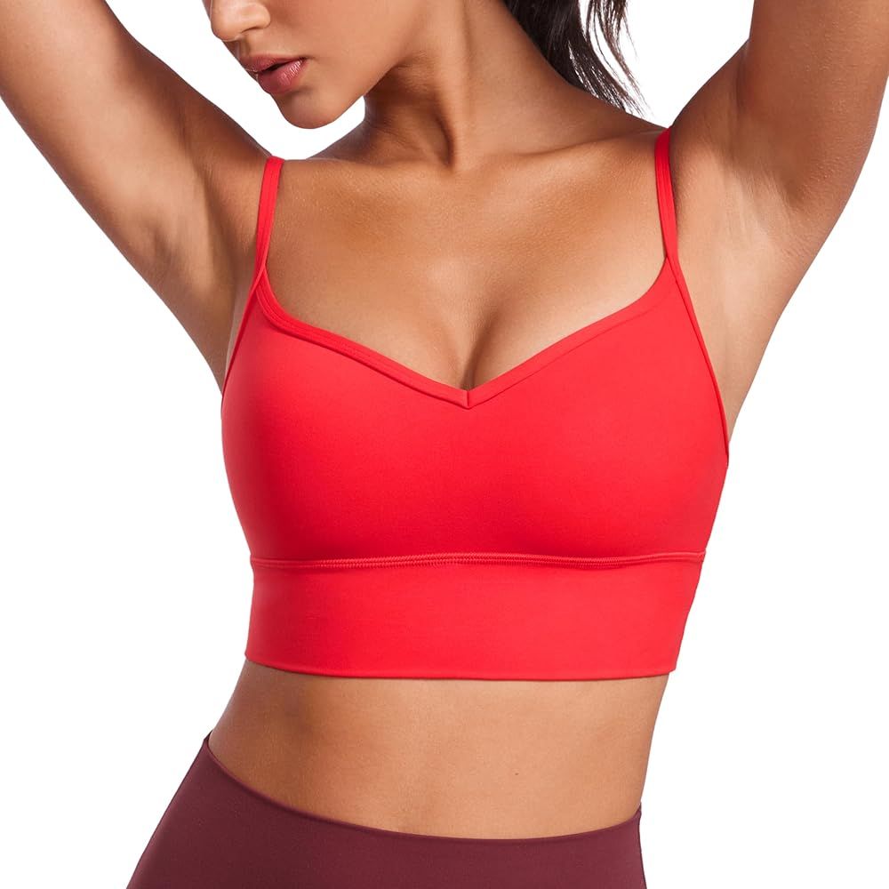 CRZ YOGA Womens Butterluxe Sweetheart Longline Sports Bra - V Neck Adjustable Thin Strap Yoga Bra... | Amazon (US)