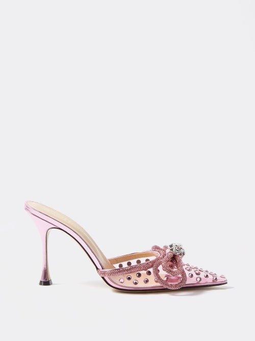 Mach & Mach - Double Bow 100 Crystal-embellished Pvc Pumps - Womens - Pink | Matches (US)