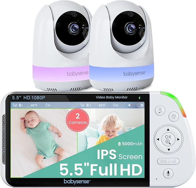 Babysense 5.5” 1080p Full HD Split-Screen Baby Monitor, Video Baby Monitor with 2 Cameras and A... | Amazon (US)