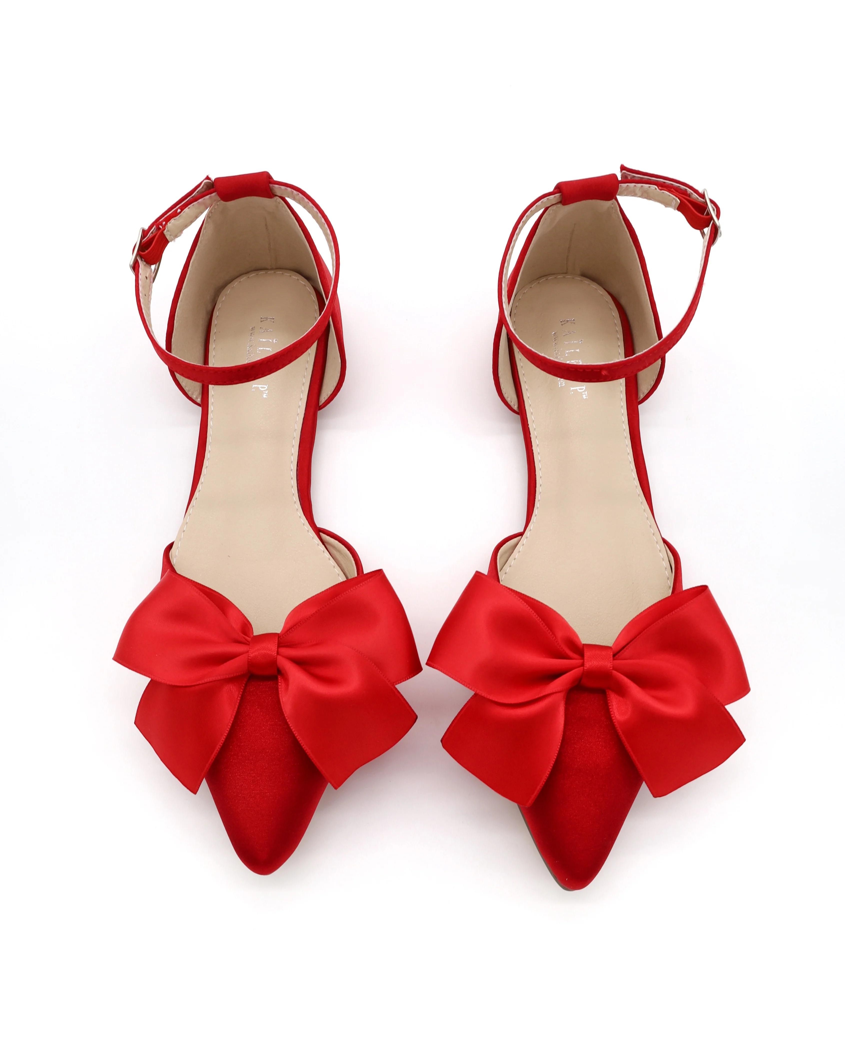 Satin Pointy Toe Flats with Front Satin Bow | Kailee P.