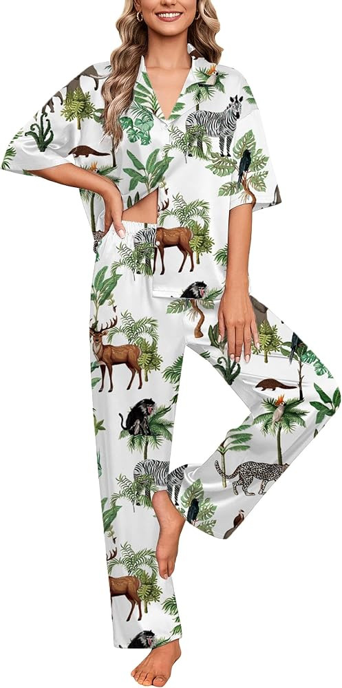 Ekouaer Silk Satin Pajamas Set Women Short Sleeve Pj Sets Button Down Sleepwear 2 Piece Soft Loun... | Amazon (US)
