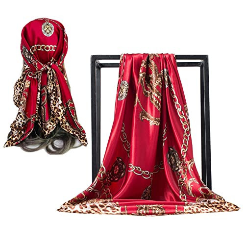 YMXHHB Silk Like Scarf Neck Scarves Women’s Large Square Satin Hair Scarf 35 x 35 inches (Ac18) | Amazon (US)