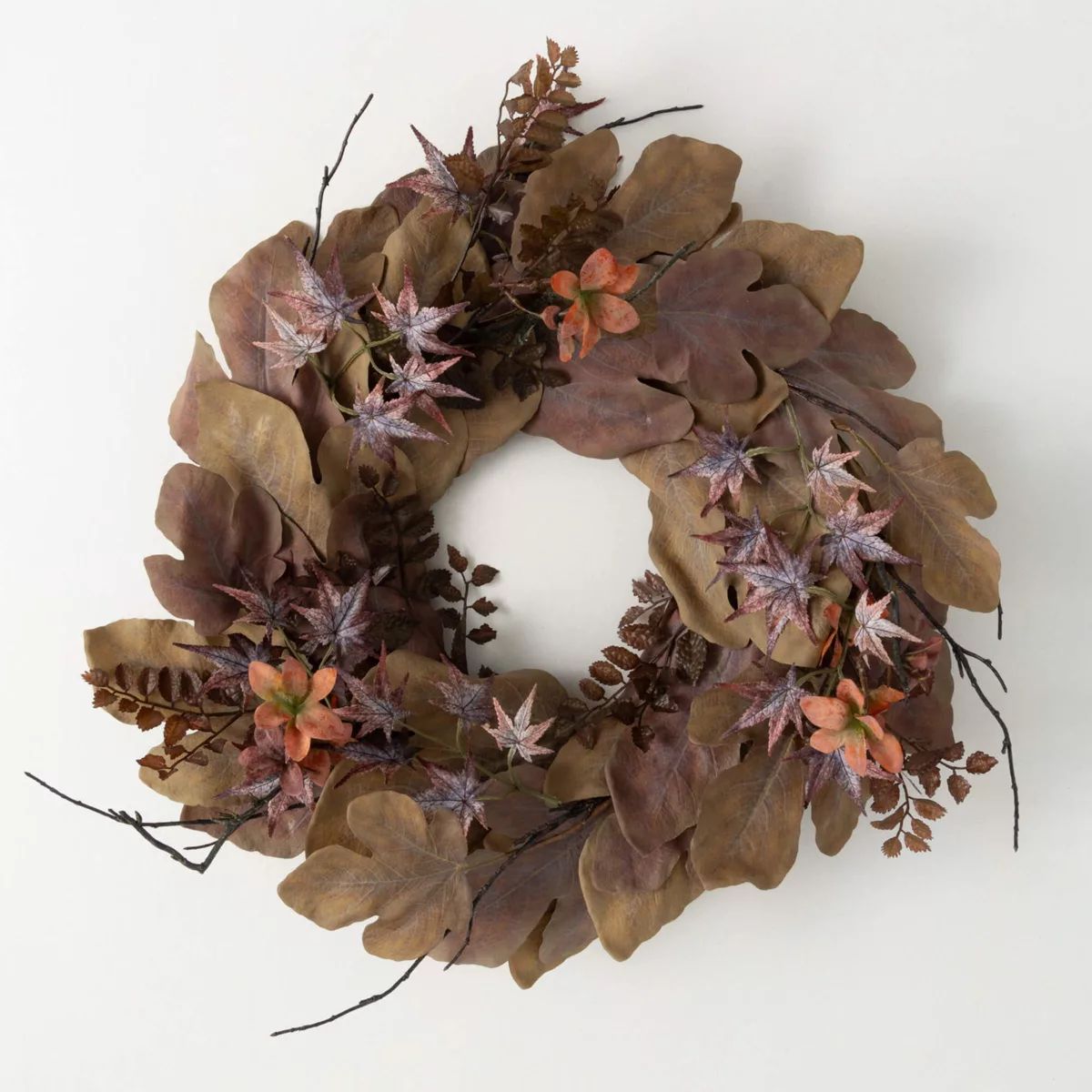 26"H Sullivans Artificial Mixed Leaf Rustic Fall Wreath, Brown | Target