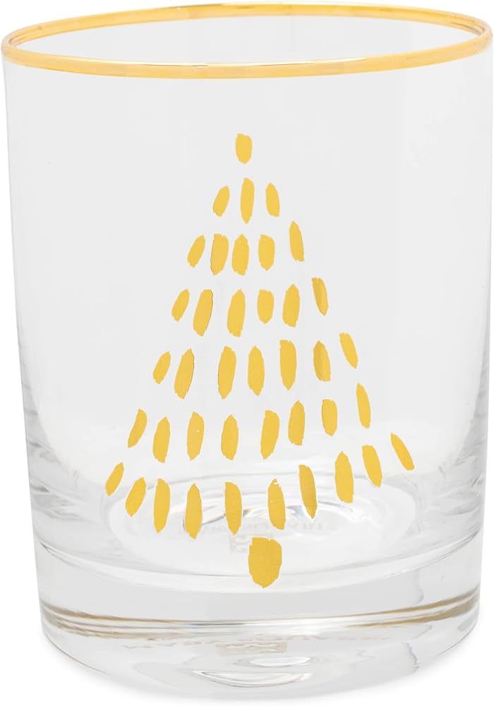 Mary Square Christmas Tree Gold Rimmed 12 ounce Glass Cocktail Old Fashioned Glass | Amazon (US)