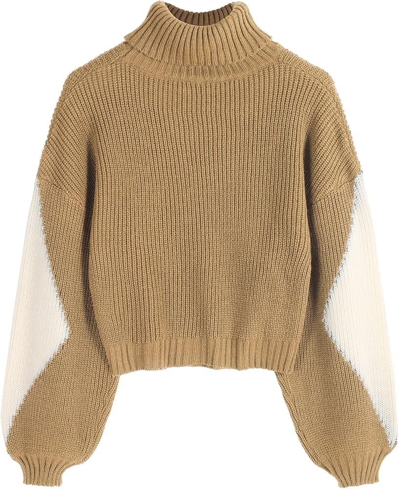 ZAFUL Women's Pullover Sweater Drop Shoulder Plain Knitted Cropped Sweater Pullover Solid Long Sl... | Amazon (US)