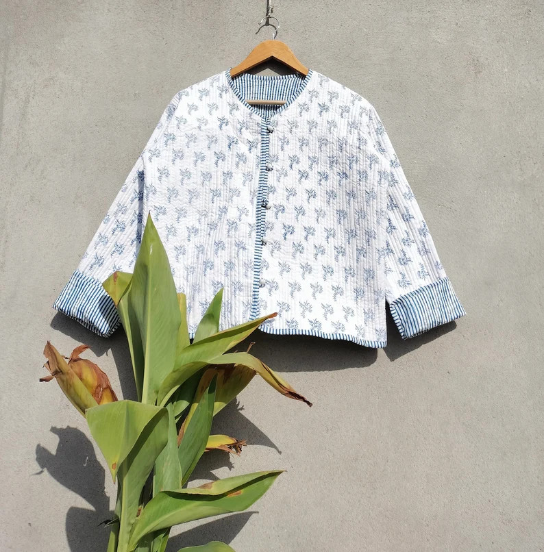 New block print  kantha quilted short jacket women wear vintage coat festival fashion hand made c... | Etsy (US)