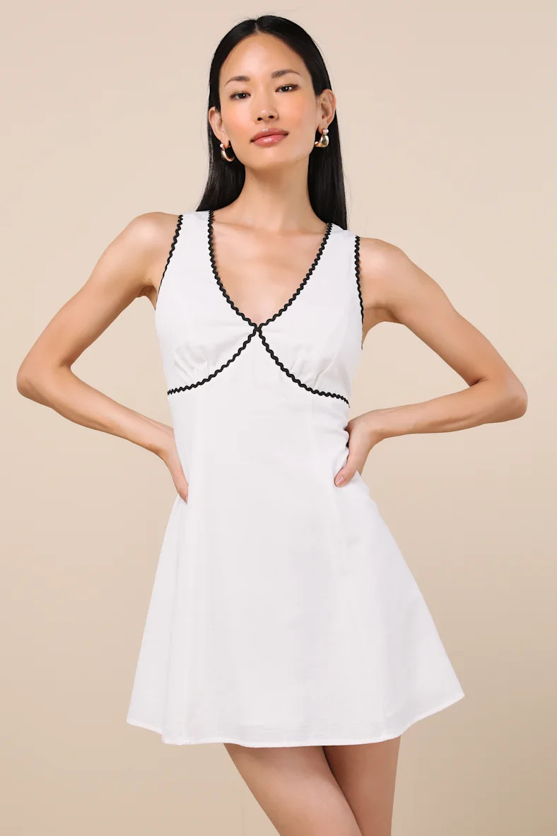 Arelie White Rickrack Sleeveless Mini Dress | Lulus