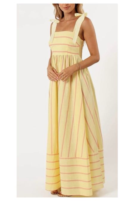 Tie shoulder yellow maxi dress, summer dress, vacation dress 

#LTKOver40 #LTKFindsUnder100 #LTKFindsUnder50
