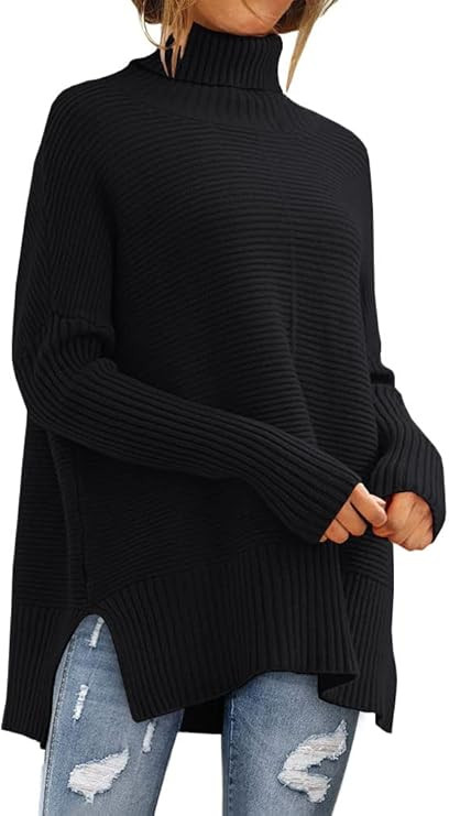 EFAN 2023 Fall Trendy Oversized Turtleneck Sweater for Women Batwing Long Sleeve Knitted Cozy Pul... | Amazon (US)