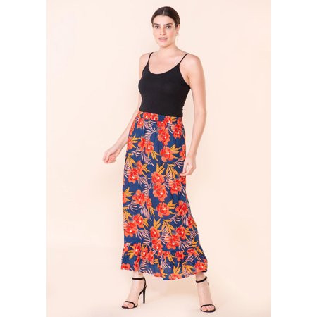 Shop LC TAMSY Navy Blue Flower Print Staple Breathable Elastic Waistband Skirt-1X | Walmart (US)