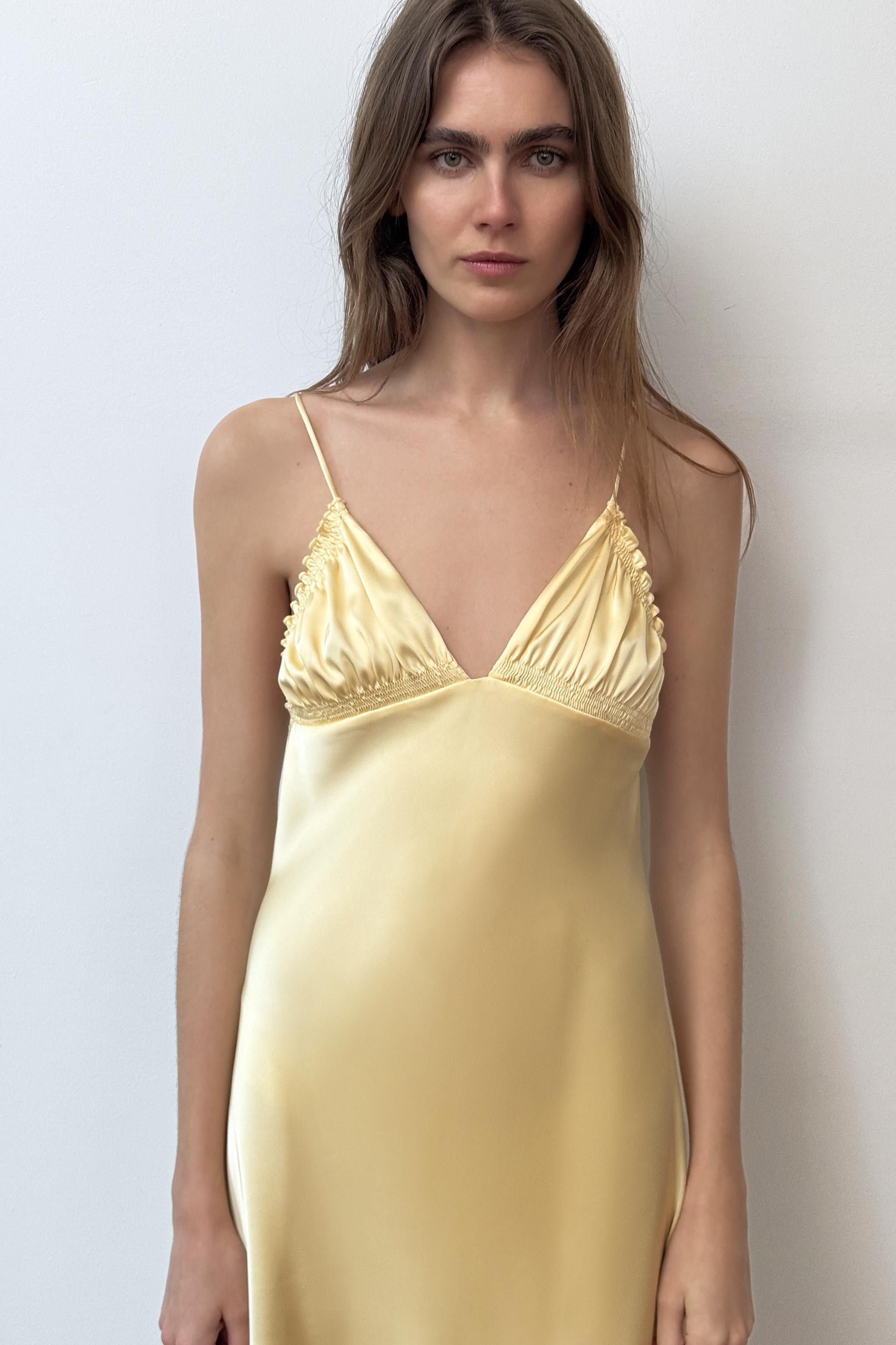 GATHERED SATIN EFFECT MIDI DRESS | Zara US