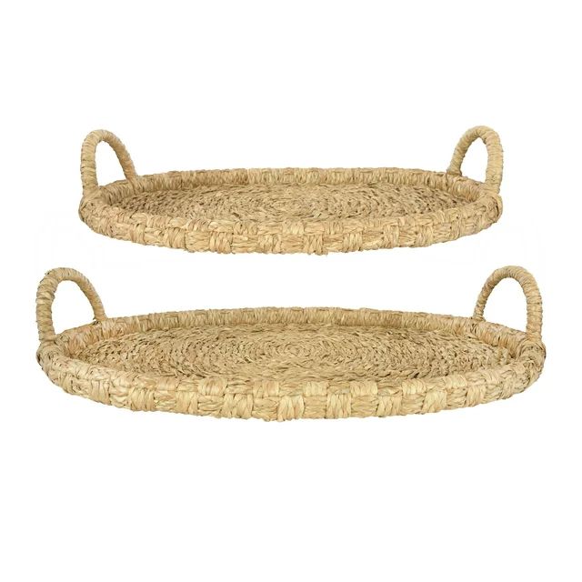 Bloomingville Decorative Handwoven 24" x 28" Oval Seagrass & Rattan Trays with Handles (Set of 2 ... | Walmart (US)