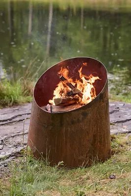 Weathering Steel Angled Cylinder Fire Pit | Terrain