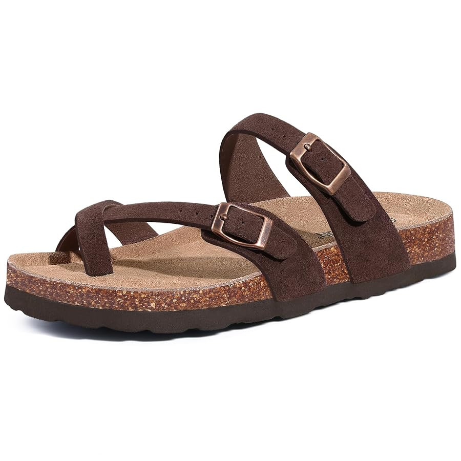 Litfun Women's Genuine Suede Cork Footbed Sandals Comfortable Summer Slides with Adjustable Buckl... | Amazon (US)