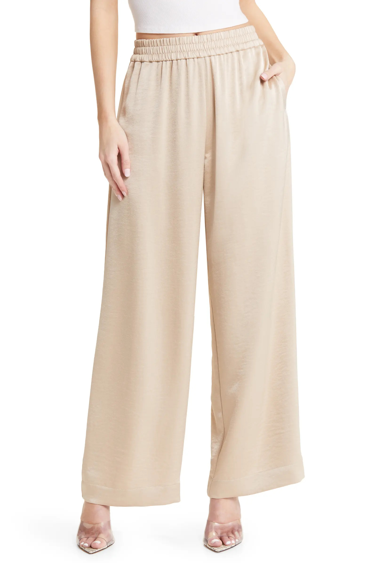 Wide Leg Satin Track Pants | Nordstrom