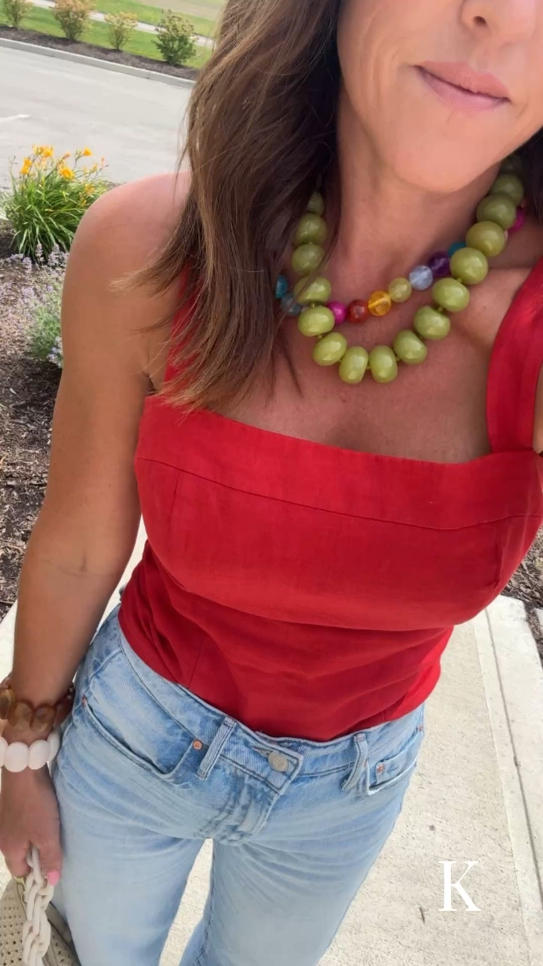 Layers of fun color today. Loving this red linen tank. 
XS
Jeans tts. 25 regular

#LTKootd #LTKmomlife #LTKOver40