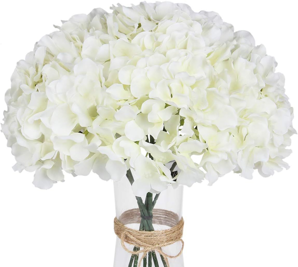 Exoment Silk Hydrangea Heads with Stems,Ivory White Artificial Flower Heads DIY Wedding Centerpiece  | Amazon (US)