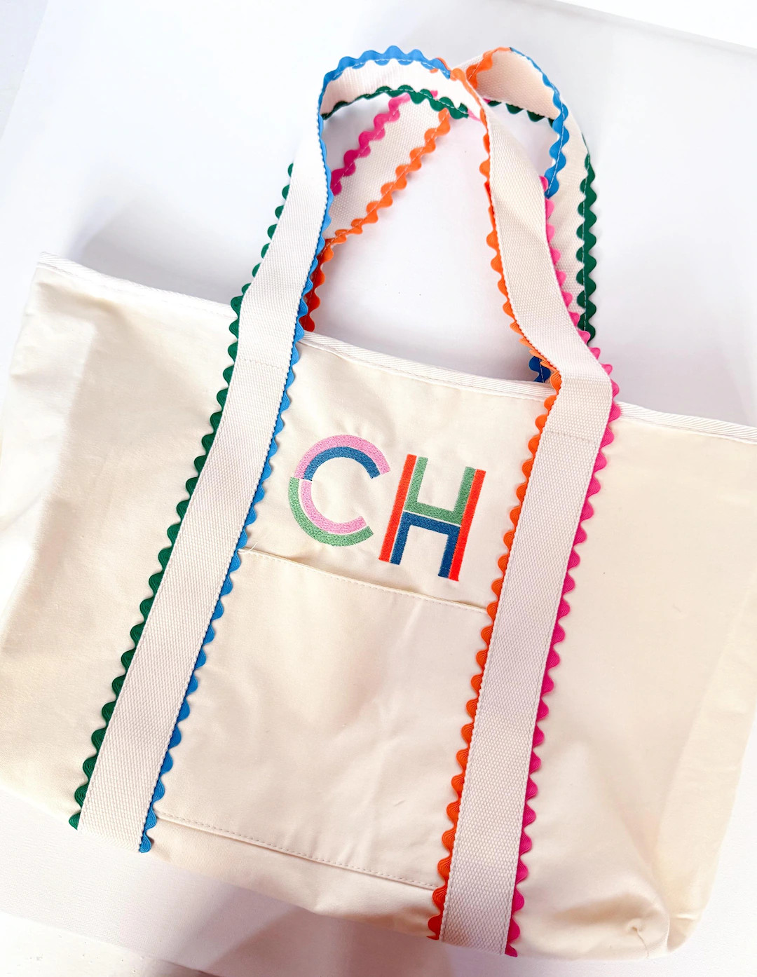 RIC RAC tote bag monogram colorful embroidered | Etsy (US)
